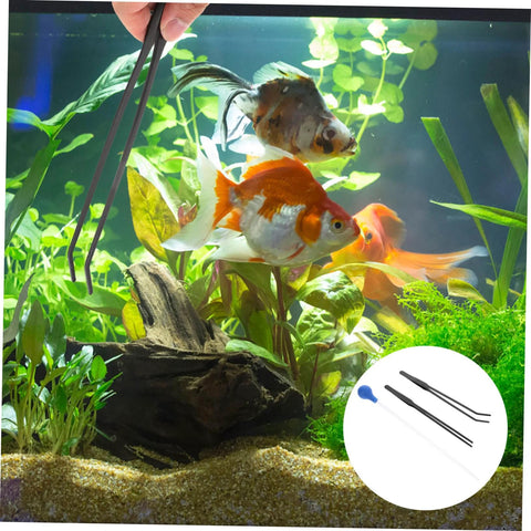 Stainless steel long-handle feeder tweezers for aquariums, black finish, for deep-water fish feeding front view