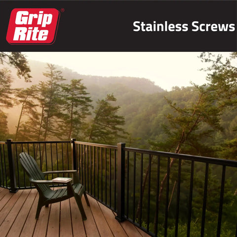 Kick Butt 305 Stainless Steel Star Bugle Head Deck Screws Built For Cedar Siding And Composite Decks 10 Gauge By 3 Inch Length Fasteners shipped in a scenic outdoor deck setting.