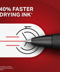 Go-To Gel Pens With Pearl White Body And Black Ink 0.7mm Medium Point, 40% faster drying ink feature shown.