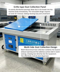 Heavy Duty Metalworking Downdraft Table With 3Kw Motor And 220V Power Pulling Serious Air Through Four Sided Suction For Welding Grinding Polishing And Deburring Dust Collection On A Beefy 59X39 Inch Workstation with grille-type dust collection panel.