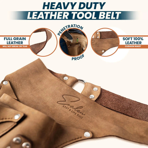 Full-Grain Leather Garden Utility Belt For Women, Florist Tool Holster And Gardening Apron With Hammer Holder in focus