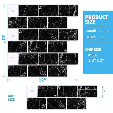 12 By 12 Inch Peel And Stick Backsplash Tiles For Kitchen And Bathroom In White Marble Pattern Easy Install No Mess Quick Peel And Stick For Kitchen Islands And Wall Backsplashes, black tile layout sample with dimensions