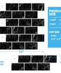 Peel And Stick Backsplash Tiles 12x12 Black Marble Design For Kitchen And Bath, 10 Sheets, Waterproof Vinyl Subway Tile dimensions.