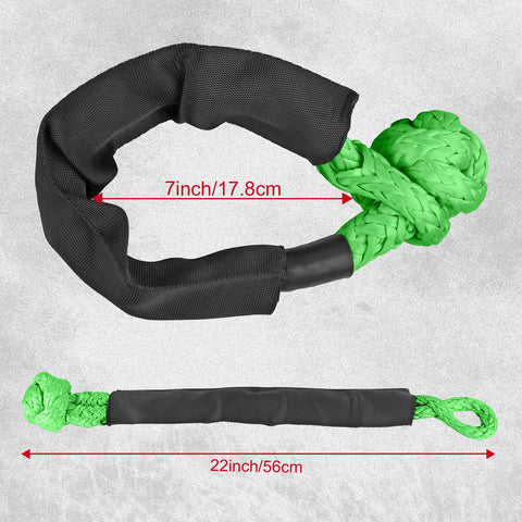Two Pack Green Soft Shackle With 57,000 Lbs Breaking Strength Beefy Half Inch By 22 Inch Protective Sleeve For Off Road Trucks 4x4 UTV