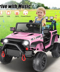 Child driving pink 24V Ride On Car For Kids With Remote Control And LED Lights Off Road Battery Powered Truck