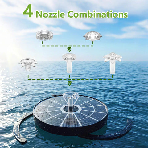 3.7W Solar Bird Bath Fountain Pump With 7.1 Inch Spray Height No Fuss Solar Powered Water Fountain For Garden Ponds showing nozzles
