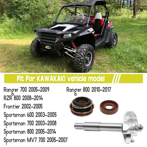 Water Pump Rebuild Kit With Impeller Seal And Driver For Sportsman 600 700 800 Ranger 700 800 next to an ATV in forest