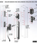 Installation diagram of pull handle set with keyed deadbolt for storm doors and screen doors matte black 4 piece exterior door hardware.