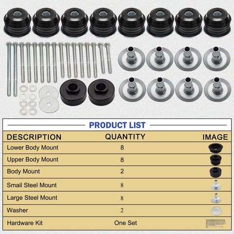 Heavy Duty Body Mount Bushing Kit For 2008 To 2016 F250 Super Duty Trucks Eliminate Clunks And Squeaks Restore Tight Ride And Handling Durable Dirt And Fluid Resistant Build Easy Install For a Smoother Quieter Ride, 8 bushings with hardware