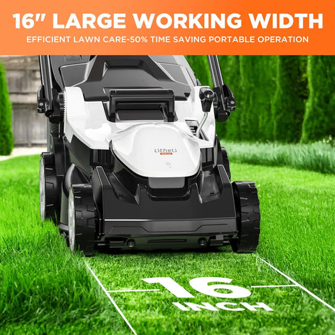 Cordless Brushless Electric Lawn Mower With 16.5 Inch Cutting Width, 6-Position Height Adjustments, Dual 4.0Ah Batteries, Mows Up To 2,700 Sq Ft On One Charge, Lightweight Yard Workhorse For Small To Medium Lawns, 16-inch mower front view