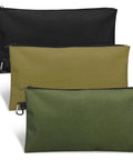 3 Pack Heavy Duty Tool Pouch Set With Zipper Carabiner Clips Rugged Premium Multipurpose Gear Pouches For Tools Stationery And Small Accessories In Tan Navy Green And Black