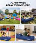 Inflatable Lounger Couch Air Sofa Hammock no pump needed 20 second inflation waterproof beach chair used outdoors and indoors.