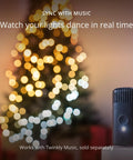 Smart LED String Lights 400 LEDs for Indoor and Outdoor Use, blurred warm lights sync with music near Twinkly device.