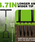 4 In 1 Lawn Aerator Tool With Detachable Heads And Wide Foot Plate, showing 37-inch tool with 4.7-inch spike tines, black color.