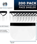 Black Full Face Shields Case Of 200 Anti Fog PET Plastic Protection For Eyes Nose And Mouth With Elastic Headband