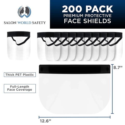 Black Full Face Shields Case Of 200 Anti Fog PET Plastic Protection For Eyes Nose And Mouth With Elastic Headband