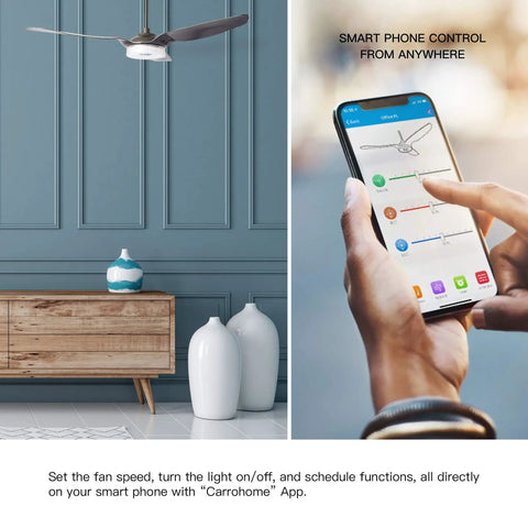Modern Indoor Outdoor Smart Ceiling Fan 56 Inch Black With Remote, Alexa Google Home Siri Compatible in room with smartphone control