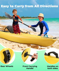 Compact 6.5 Ft Sit In Recreational Kayak With Paddle For One Person Easy Load Hard Shell Ocean Boat on beach with family