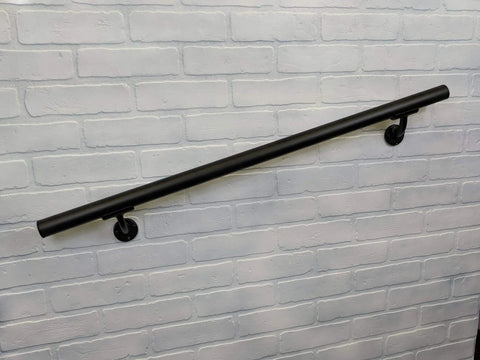Sturdy Aluminum Handrail Kit For Indoor And Outdoor Stairs 3 Feet, Wall Mounted With Mounts, Black Sand Finish on brick wall
