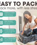 Woman packing a hanging carry on travel organizer with mesh windows for quick clothes access fits any suitcase medium size green travel cubes.