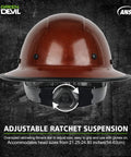 Fiberglass Full Brim Hard Hat With Brim Guard, OSHA And ANSI Rated, shown with adjustable ratchet suspension.