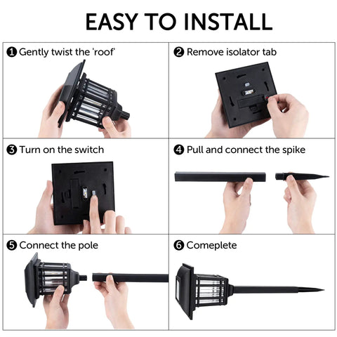 Installation steps for 8 Pack Solar Pathway Lights Outdoor Waterproof Yard Lighting for Lawn Driveway Walkway Landscape.