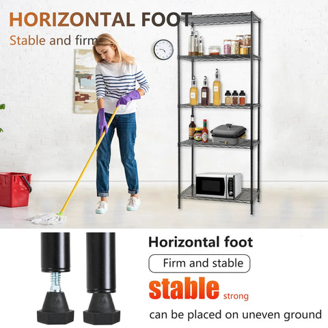 Five Tier Heavy Duty Wire Shelving Unit With Adjustable Metal Storage Rack For Garage And Pantry NSF Certified Slick Build Built To Handle 500 Pounds No Fuss Setup Makes Home Organization A Breeze In Black