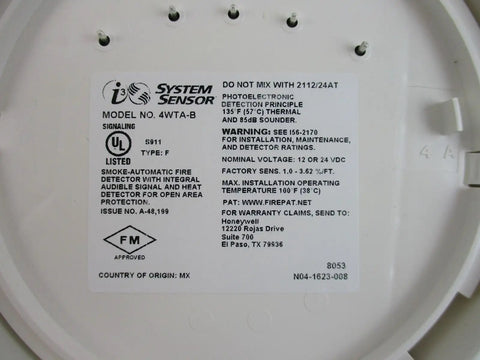 Label on photoelectric smoke detector with thermal sensor, plug in design, 12 24 VDC, integrated sounder and base specifications