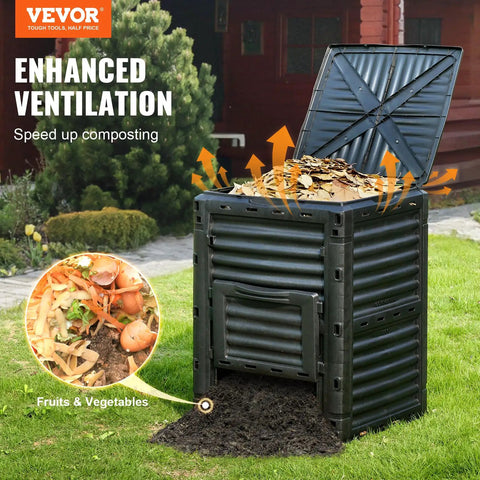 Garden Compost Bin 80 Gallon Large Outdoor Composter With Top Lid And Bottom Door BPA Free Lightweight And Easy To Assemble