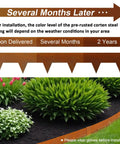 Beefy Pre Rusted Cor Ten Steel Landscape Edging For Four And A Half Inch Border With Hammer In Clamps And Eleven Clips Pack Of Ten Sections Total Thirty Three Feet For Lawn Garden Yard color aging chart and installation recommendation