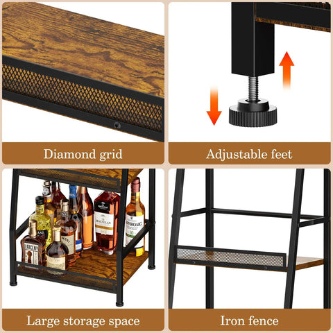 Roomy 5 Tier Trapezoid Liquor Cabinet For Home Bar Space Beefy Freestanding Wine Rack with diamond grid and adjustable feet.