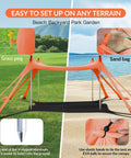 Beach Tent Sun Shelter 10x10ft UPF50 Plus Portable Shade Canopy orange pegs, sandbags, and poles for versatile setup.
