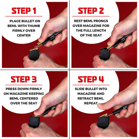 Step-by-step guide using Universal Magazine Loader 2 Pack For All Calibers Easy One Handed Loading Reduces Strain Not a Speed Loader.