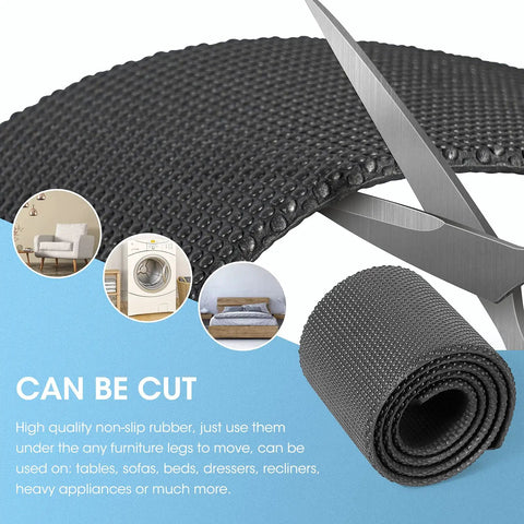 Close-up of Four Pack Non Slip Furniture Rail Pads For Recliners Sofas And Couches Rubber Floor Protectors being cut