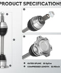 CV Axle Shaft Assembly Front Left And Right For Cadillac Escalade Chevy Silverado 1500 Tahoe Suburban GMC Sierra Yukon 2007-2020 4x4 Models Driver And Passenger Sides Replacement, 33-spline, 22.93 in length