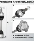 Heavy Duty Plug And Play Front Left Or Right CV Axle Shaft Assembly For Cadillac Escalade Chevy Silverado 1500 Tahoe Suburban Gmc Sierra Yukon 4X4 4WD 2007 To 2020, with dimensions and details.