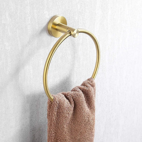 Brushed Gold Towel Ring For Bathroom, Round Wall Mount Hand Towel Holder, Rust-Resistant SUS 304 Stainless Steel With Matte Brushed Gold Finish