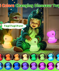 Totally Adorable Dino Night Light For Kids 3 To 8 Sixteen Color Silicone Dimmable Battery Operated 12 Hour Use Dino Toy Night Light