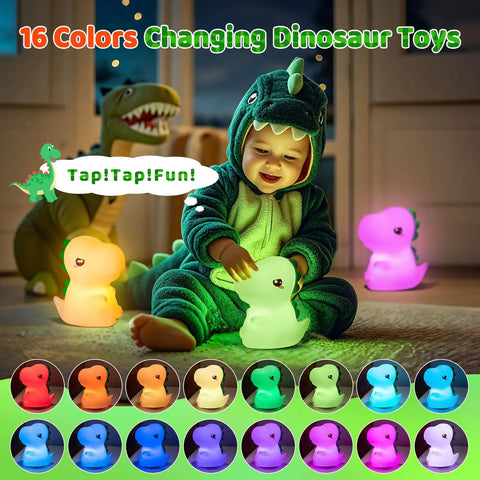 Totally Adorable Dino Night Light For Kids 3 To 8 Sixteen Color Silicone Dimmable Battery Operated 12 Hour Use Dino Toy Night Light