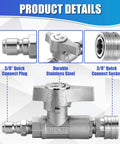 Front view of M MINGLE 3/8-inch quick-connect ball valve for pressure washer hose; durable stainless steel with ON/OFF lever.