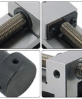 Close-up of the Dead Nuts Accurate Toolmaker Vise features showing precision components and sturdy 2 inch jaw setup for CNC milling.