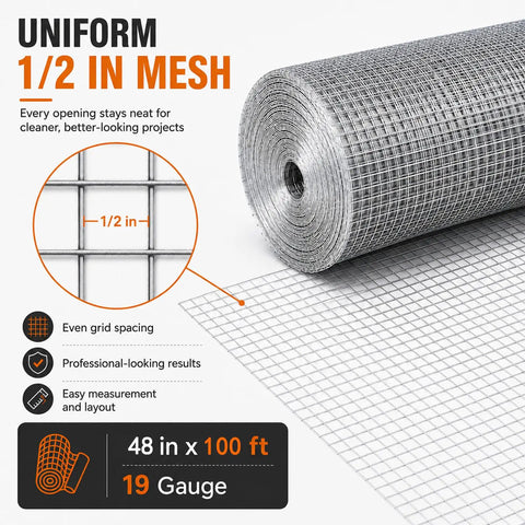 Heavy Duty Half Inch Hardware Cloth Mesh For Poultry Fencing 48 By 100 Inches 19 Gauge Zinc Coated Steel Wire Tough As Nails Flexible Long Lasting Mesh For Coops Gardens Poultry Runs Rabbits And DIY Projects, rolled mesh close-up