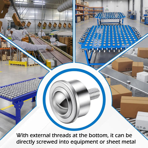 Heavy Duty 1 Inch Steel Ball Transfer Roller Casters 4 Pack With Threaded Stem, 1760 Lbs Max Load Capacity, smooth rollers on conveyor system