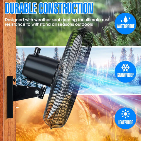 18 Inch Outdoor Oscillating High Velocity Wall Fan With 4150 CFM Heavy Duty Weatherproof UL-Certified Motor side view