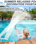 Dual Spray Head Pool Fountain Waterfall Kit With Two Heads For Above Ground And In Ground Pools Cools And Warms Water Faster Dope Water Aerator Backyard Decor For Indoor Or Outdoor Pools in use on a sunny day, with water spraying into a pool where a person relaxes.