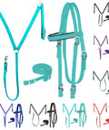 Nylon Padded Equestrian Browband Headstall With Reins And Breast Collar Set For Horse, Full Turquoise, Durable 2-Ply Nylon