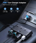7 In 1 Cigarette Lighter Car Charger With 179W Total Power, 4 USB Ports And 3 Lighter Sockets, in use inside car