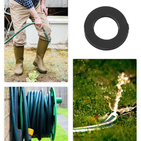 Premium 80PC Black Silicone Garden Hose Washers And O Rings For Faucet Connectors. Tight Seal That Handles Any Weather Without Leaking. Replace Old Rubber Gaskets Now To Save Water And Keep Your Hoses Running Smooth As Butter This Season. Durable Fit For. black silicone washer and garden hose in use