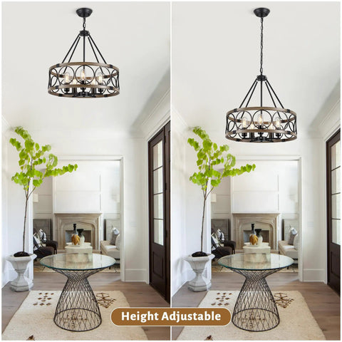 Black Six Light Chandelier For Modern Farmhouse Style Rustic Industrial Dining Room Light Fixture With Adjustable Height