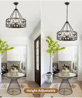 Modern Farmhouse 8 Light Black And Gold Chandelier With Adjustable Rod in dining room over round table